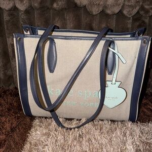 Kate Spade Blue and Cream Canvas Tote